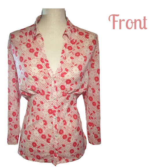 Vintage 90's i.e. Deep V-neck Button Down Empirewaist 3\4 Sleeve Blouse - Picture 2 of 12